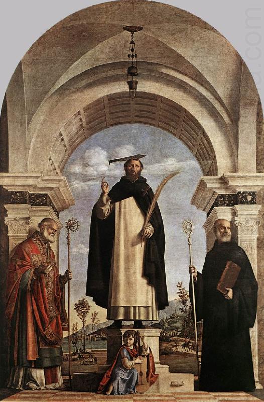 CIMA da Conegliano St Peter Martyr with St Nicholas of Bari, St Benedict and an Angel Musician dfg china oil painting image